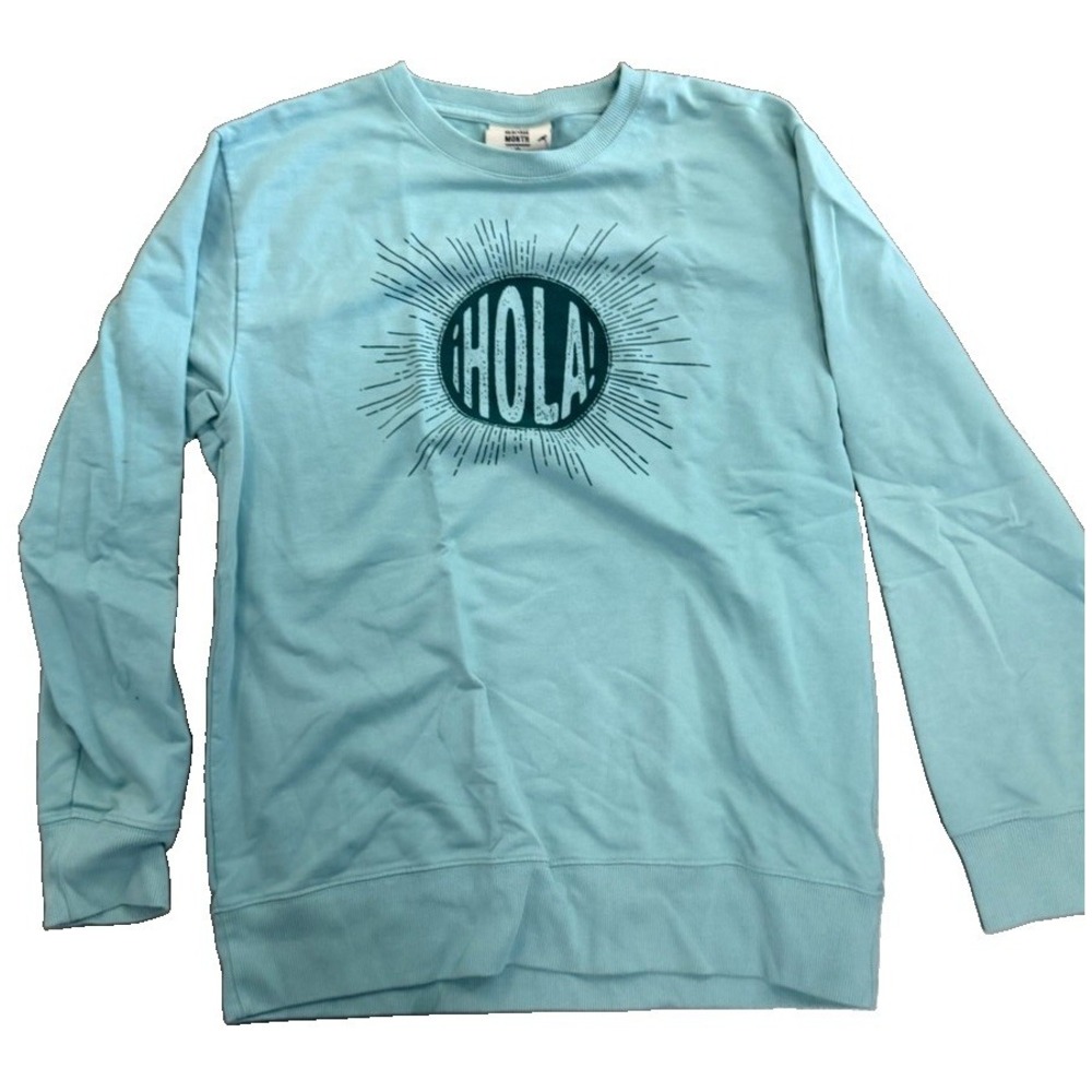 Heritage Month HOLA Graphic Sweatshirt Small Aqua Blue Pullover Crewneck
